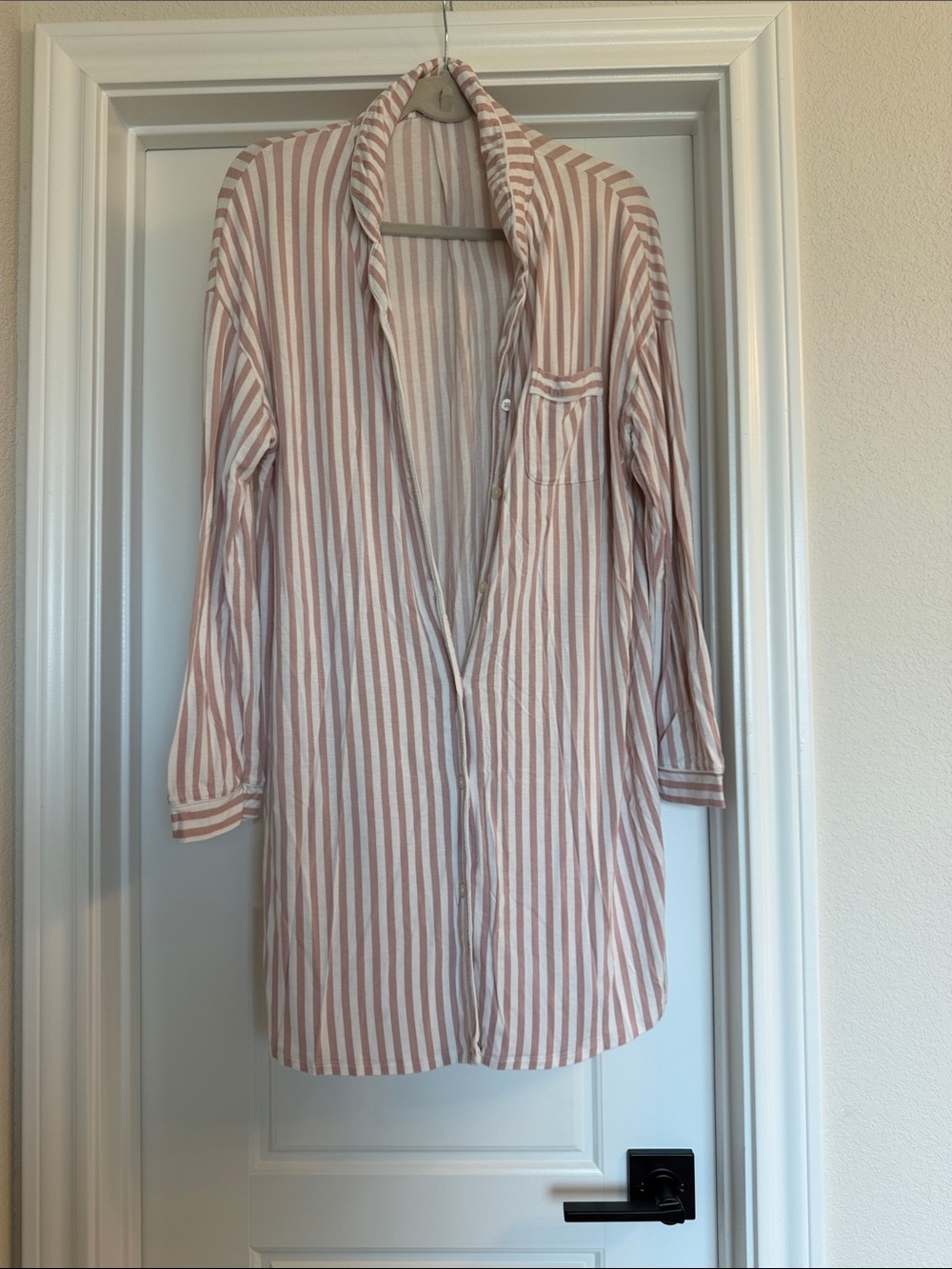 stars above Pink & White Striped Long Button-Front Sleep Shirt